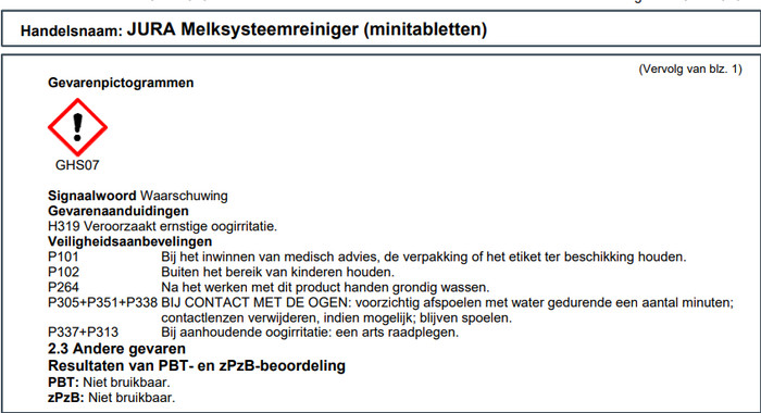 Nachfüllfläschchen JURA Milchsystemreiniger visueller lieferant