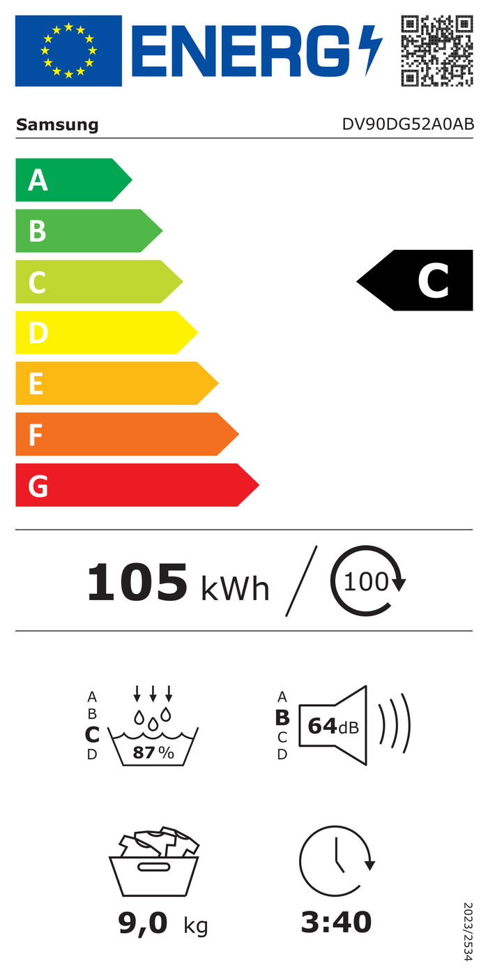 Samsung DV90DG52A0ABEG energielabel