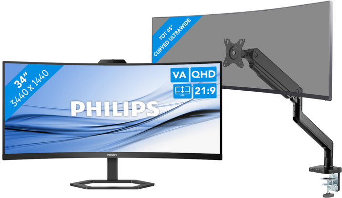 Philips 34E1C5600HE/00 + BlueBuilt Monitorhalterung Mechanische Feder für 1 Ultrawide-Monitor Main Image