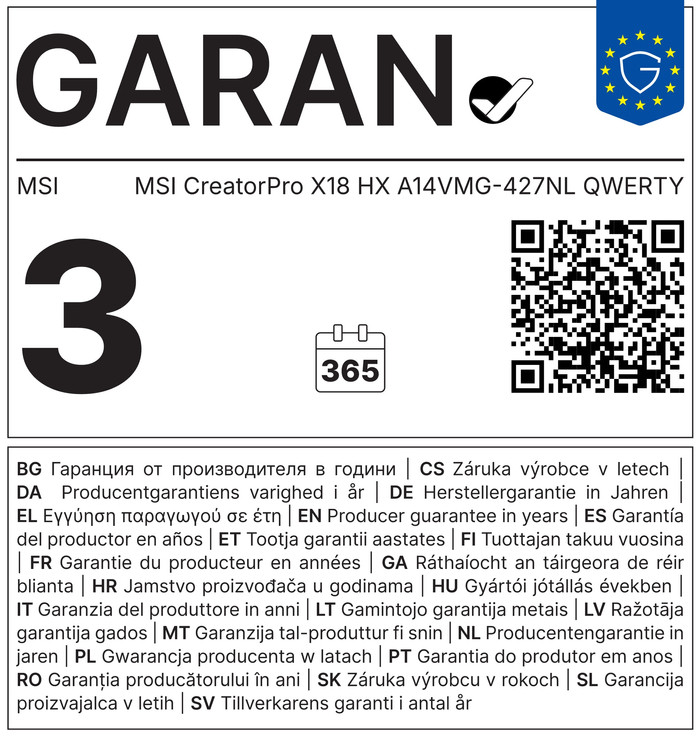 MSI CreatorPro X18 HX A14VMG-427NL QWERTY [Englische Tastatur]