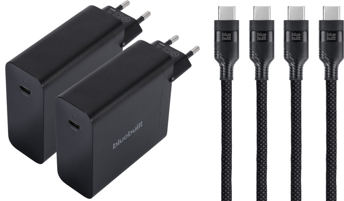 BlueBuilt 140W GaN USB-C Charger Black + USB-C cable 240W 2m Nylon Black Duo Pack Main Image