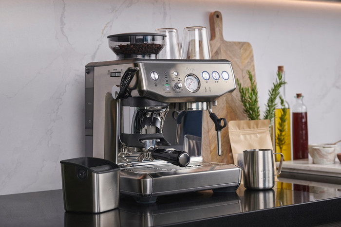 Sage Barista Express Impress Brushed Stainless Steel product in use