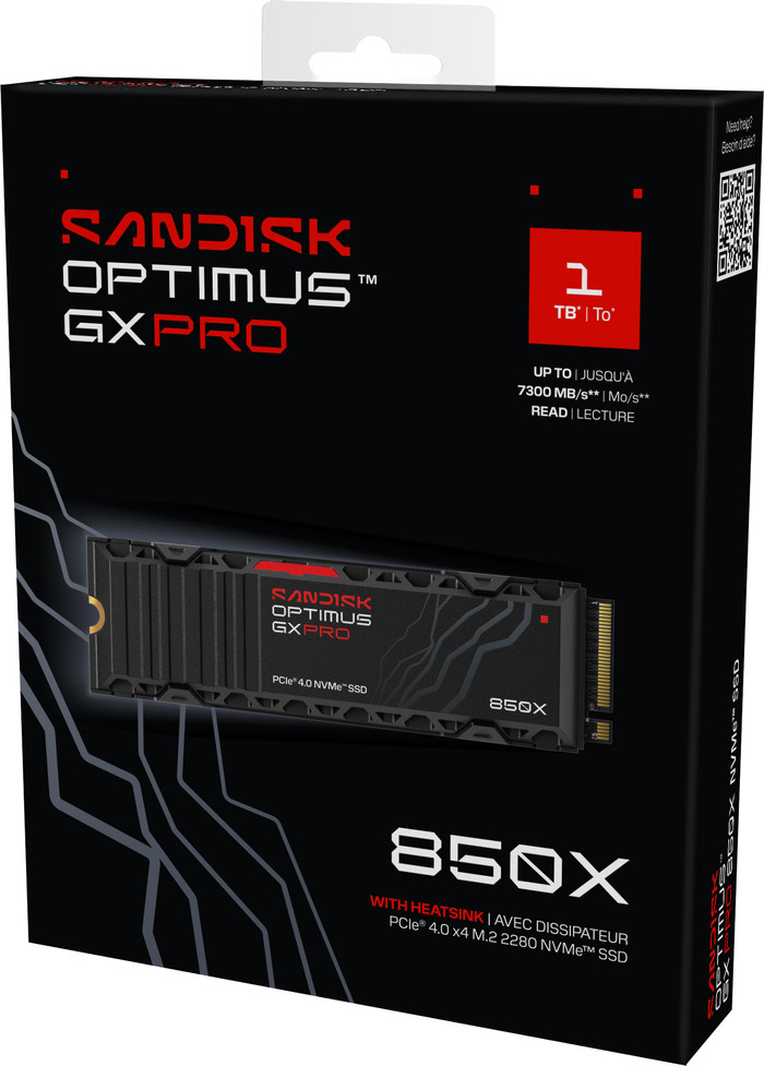 SANDISK Optimus GX PRO 850X 1TB NVMe-SSD mit Kühlkörper verpackung