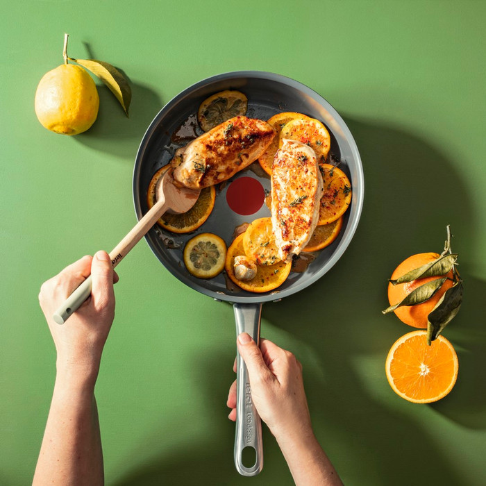 Tefal Renew+ Ceramic Frying Pan Set 24cm + 28cm + High-sided Skillet 24cm product in use