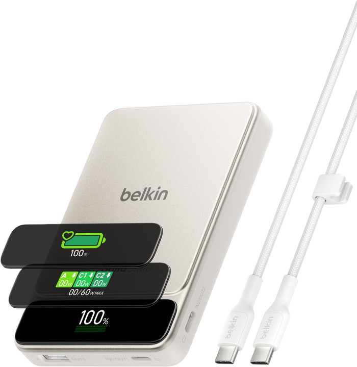 Belkin Powerbank 10.000 mAh mit Schnellladefunktion 45 Watt Beige vorne