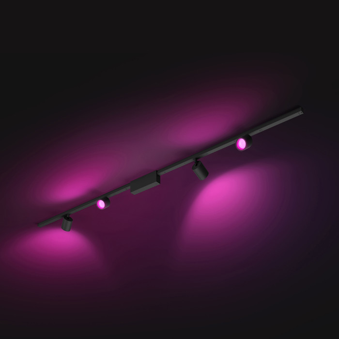 Philips Hue Perifo Rail Lighting Ceiling - 4 Spot Lights - White and Color - Black product in use