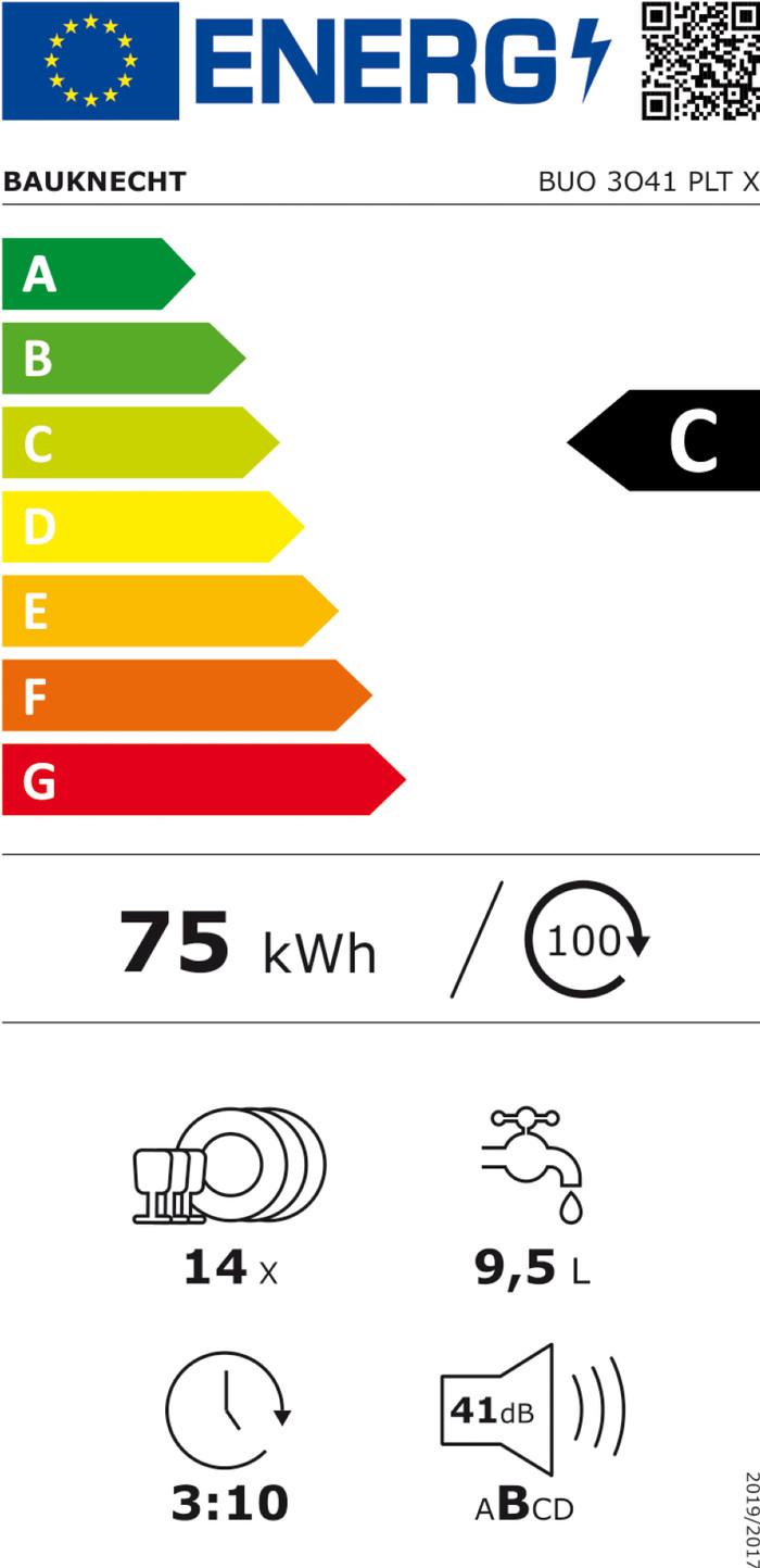 Bauknecht BUO 3O41 PLT X / Built-in / Under-counter / Niche height 82 - 90cm energy label