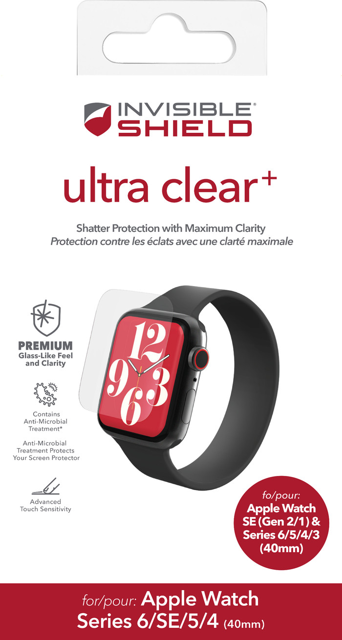 InvisibleShield Ultra Clear Apple Watch 40mm Screen Protector Plastic packaging
