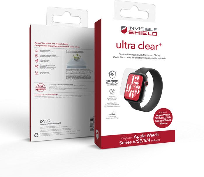 InvisibleShield Ultra Clear Apple Watch 40mm Screen Protector Plastic packaging