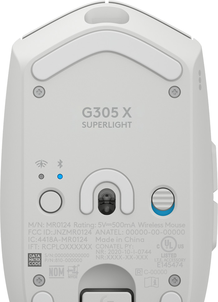 Logitech G305 X SUPERLIGHT Wireless Gaming Mouse White bottom