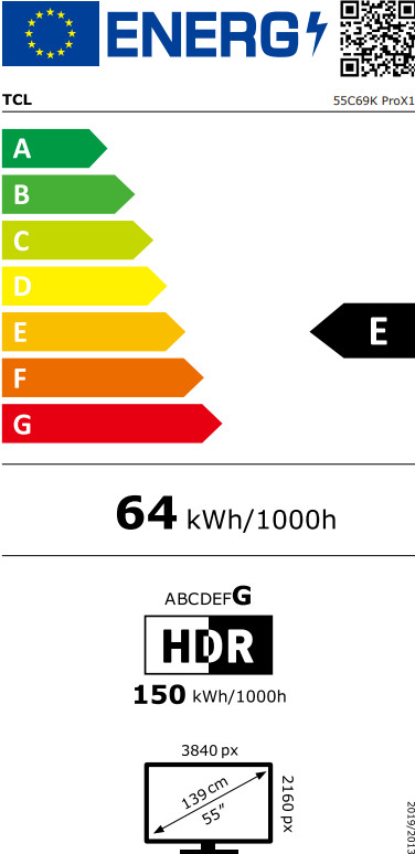 TCL QD Mini-LED 55 Zoll C69K Pro (2026) energielabel
