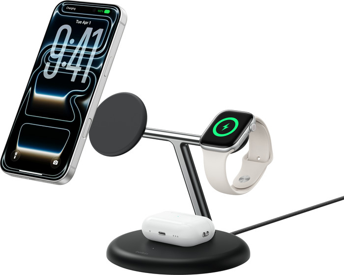 Belkin 3-in-1 Kabelloses Ladegerät mit MagSafe 25 Watt Schwarz Main Image