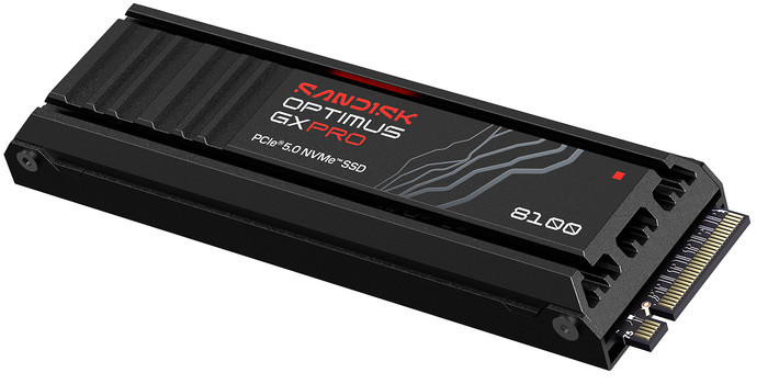 SANDISK Optimus GX PRO 8100 4TB PCIe 5.0 NVMe-SSD mit Kühlkörper vorne