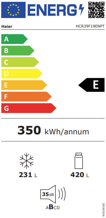 Haier HCR39F19ENPT energielabel