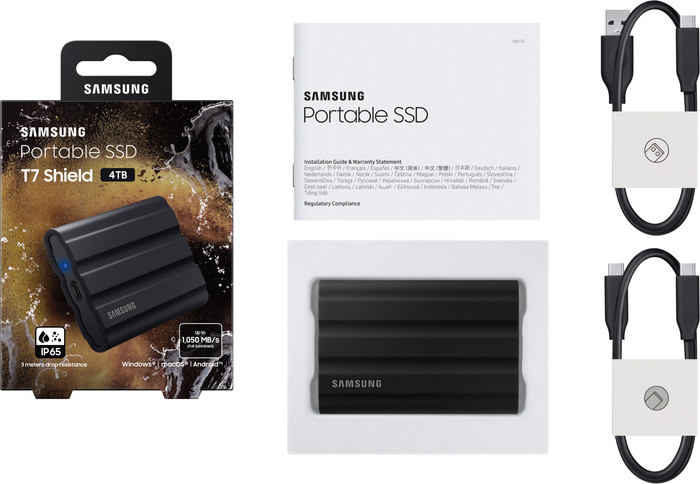 Samsung T7 Shield 4TB Schwarz verpackung