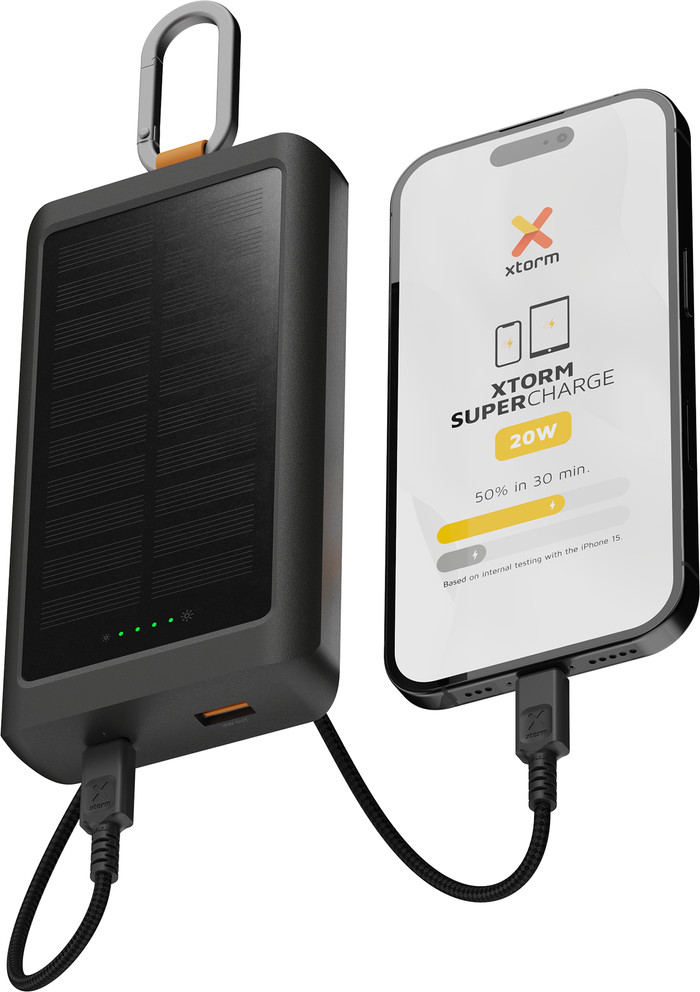 Xtorm 20 W Go2 Powerbank 10.000 mAh Solar & Light Schwarz Verbundprodukt