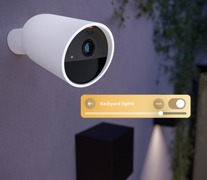 Philips Hue Secure Battery-Powered Security Camera 2K White product in use