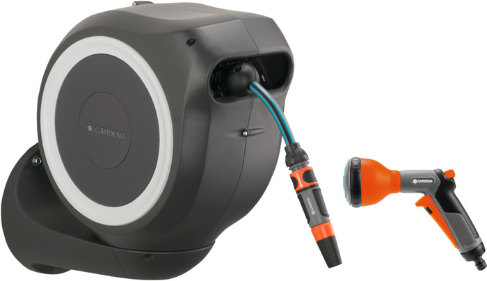 Gardena Wandschlauchbox 15 RollUp XL Weiß + Gardena Classic Multifunktionsbrause Main Image