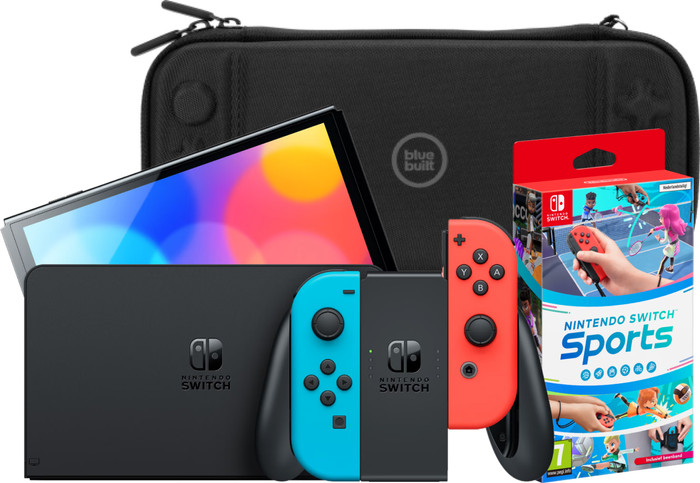 Nintendo Switch OLED Blue/Red + Nintendo Switch Sports + BlueBuilt Travel Case Main Image