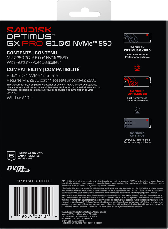 SANDISK Optimus GX PRO 8100 4TB PCIe 5.0 NVMe-SSD mit Kühlkörper verpackung