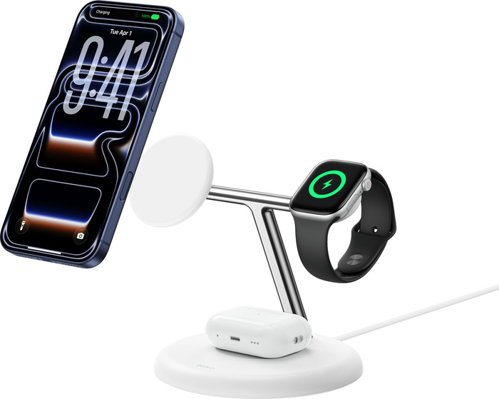 Belkin 3-in-1 Kabelloses Ladegerät mit MagSafe 25 Watt Weiß Main Image