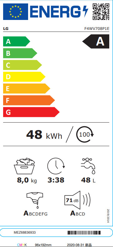 LG F4WV708P1E energy label
