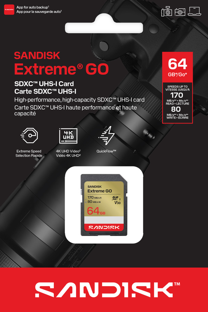 SANDISK Extreme GO SDXC 64GB 80 MB/s verpackung