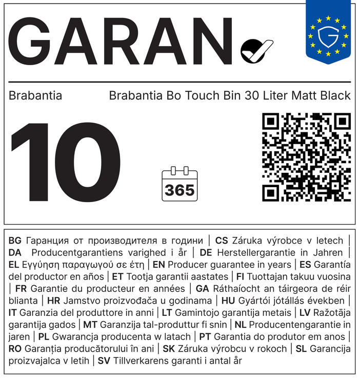 Brabantia Bo Touch Bin 30 Liter Matt Black