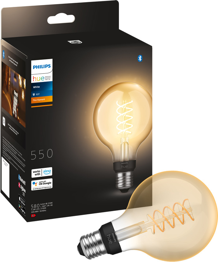 Philips Hue Filamentlampen White Globe E27 Doppelpack produkt in gebrauch