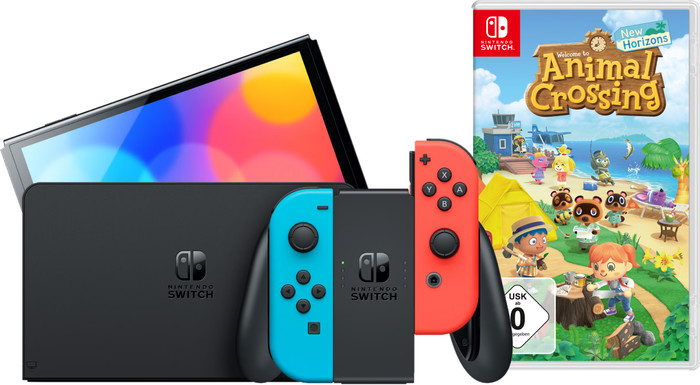 Nintendo Switch OLED Red/Blue + Animal Crossing New Horizons Main Image