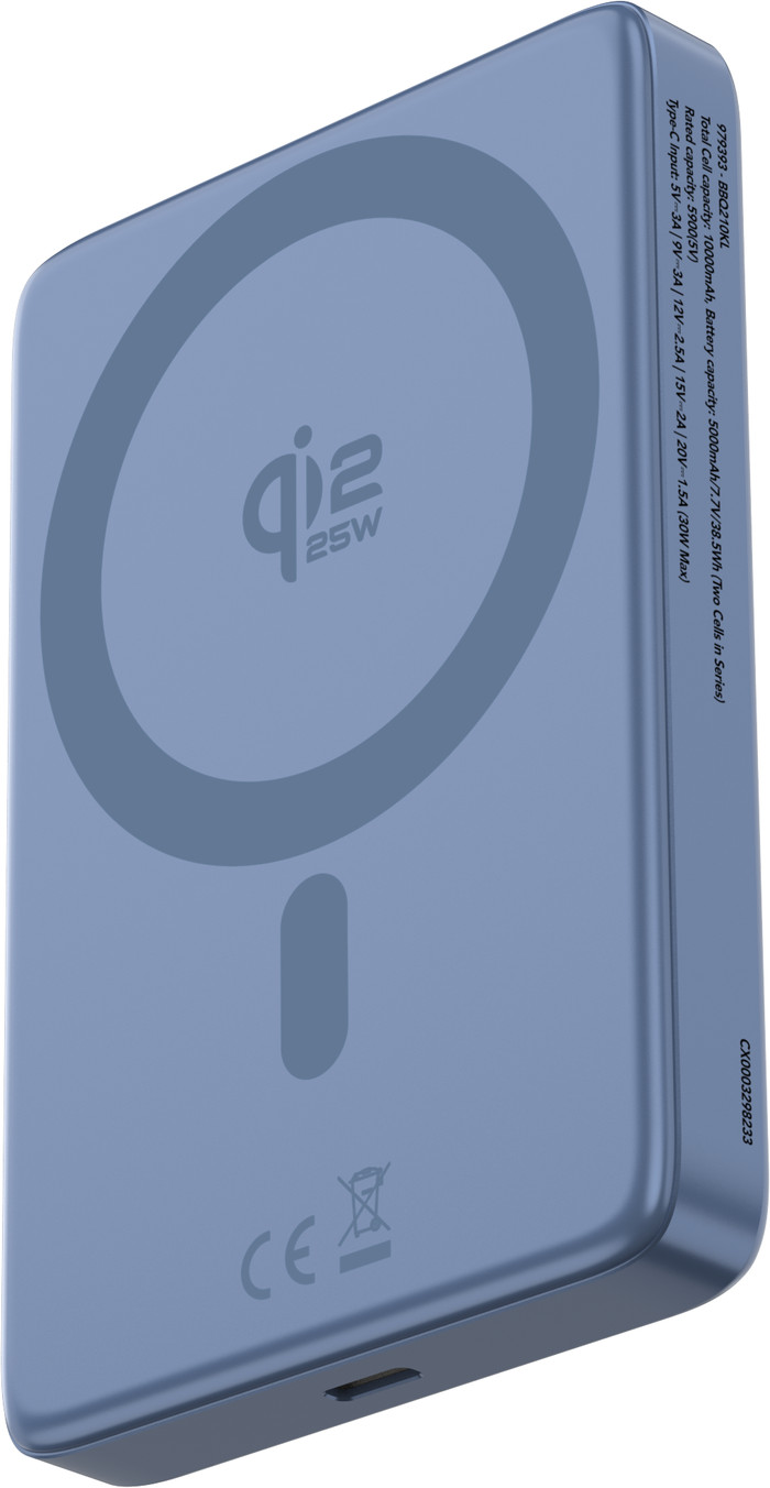 BlueBuilt Wireless Powerbank mit Qi2.2 und MagSafe 10.000 mAh mit Schnellladen 25 Watt Blau rechte seite