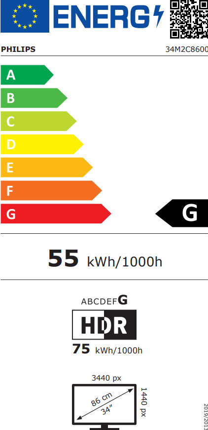 Philips EVNIA 34M2C8600P QD-OLED Curved energielabel
