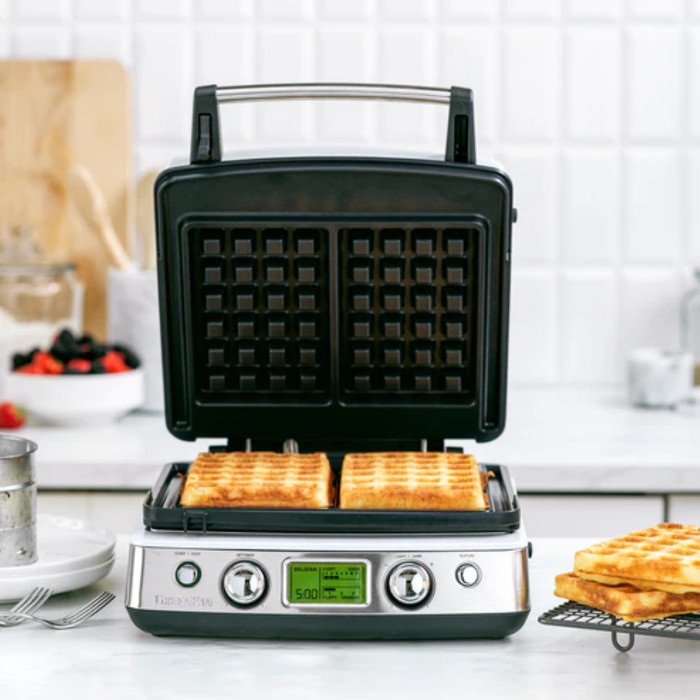 GreenPan Elite Waffle Iron Blue Haze product in use