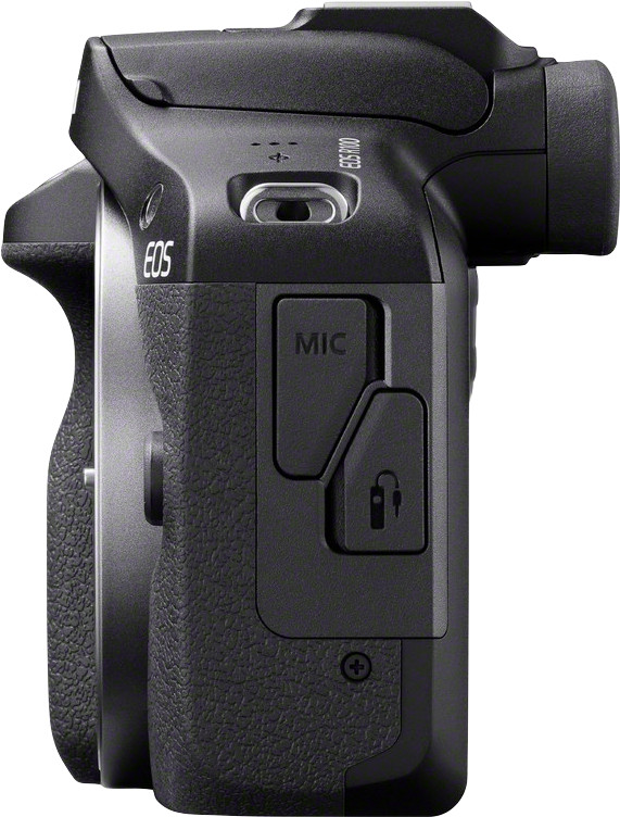 Canon EOS R100 Black + RF-S 18-45mm + RF-S 55-210mm left side