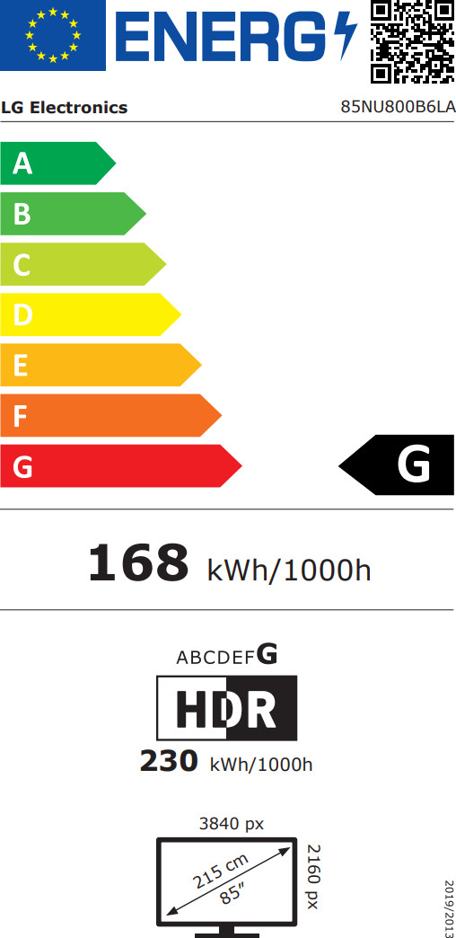 LG 85 Zoll Nano UHD NU80 (2026) energielabel