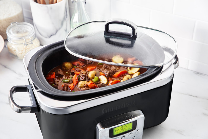 GreenPan Elite Slowcooker Schwarz 6 Liter produkt in gebrauch