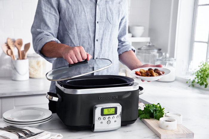 GreenPan Elite Slowcooker Schwarz 6 Liter produkt in gebrauch