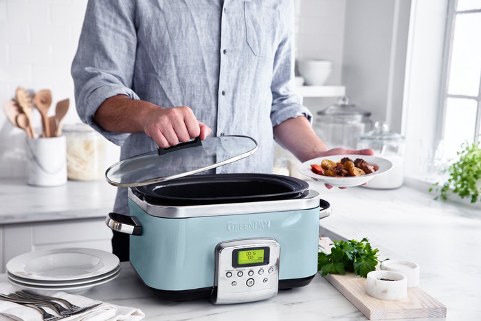 GreenPan Elite Slowcooker Blue Haze 6 Liter produkt in gebrauch