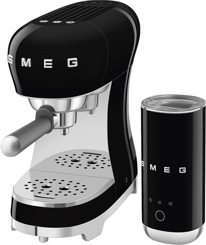 SMEG ECF12BLEU Black + Milk Frother right side