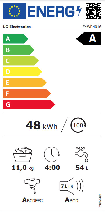 LG F4WR4016 energy label