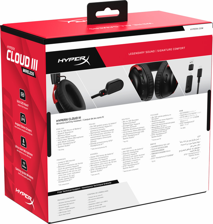 HyperX Cloud III Wireless Gaming-Headset - Schwarz/Rot (PC, PS5, PS4) null