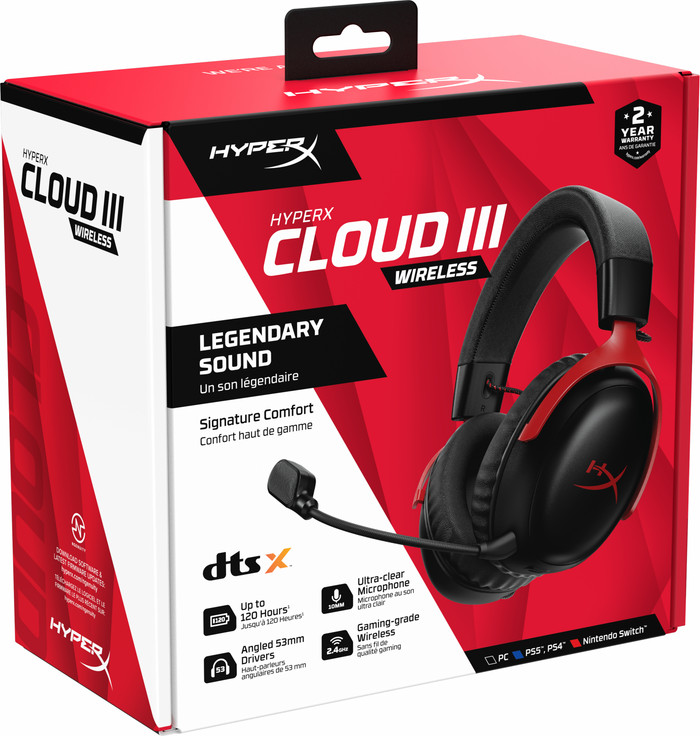 HyperX Cloud III Wireless Gaming-Headset - Schwarz/Rot (PC, PS5, PS4) null