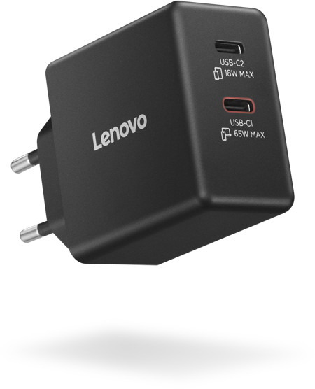 Lenovo Dual USB-C 65 W GaN-Ladegerät linke seite