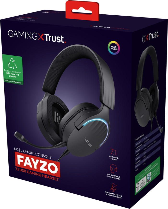 Trust GXT490 Fayzo 7.1 RGB Gaming Headset packaging