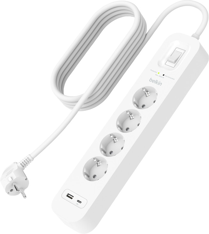 Belkin Surge Protection 4 Outlet 2m USB-C white right side