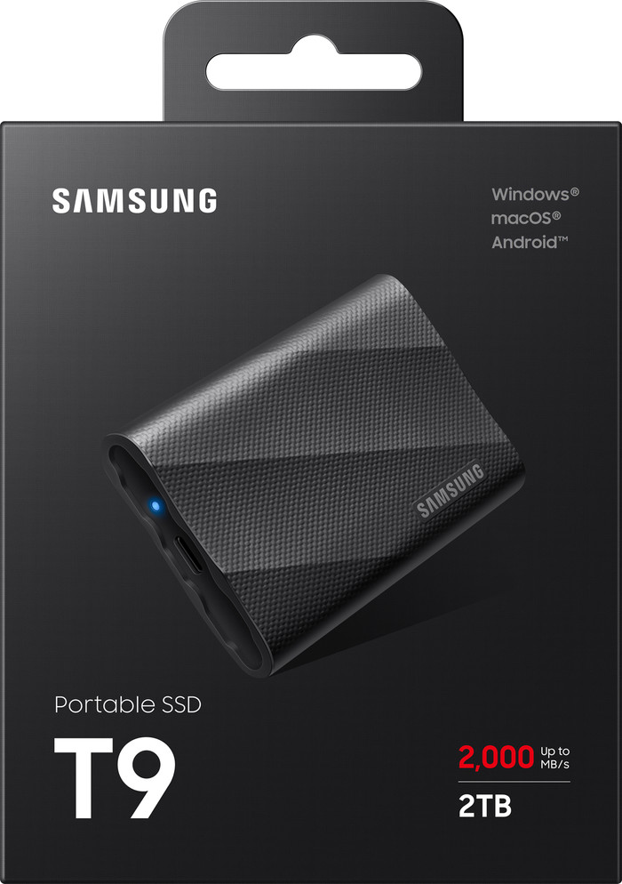 Samsung T9 Portable SSD 2TB Schwarz verpackung