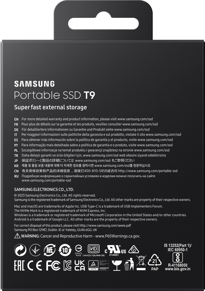 Samsung T9 Portable SSD 2TB Schwarz verpackung