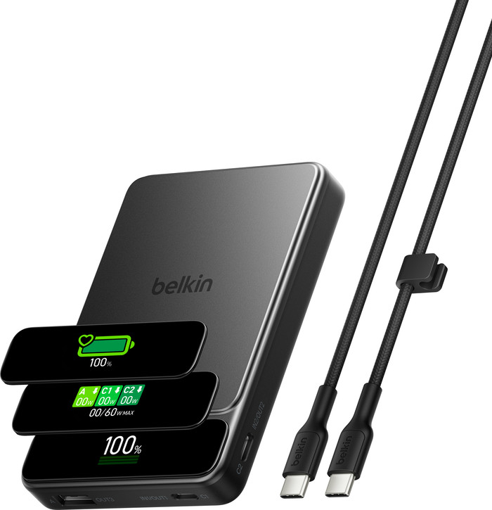 Belkin Powerbank 10.000 mAh mit Schnellladefunktion 45 Watt Schwarz vorne
