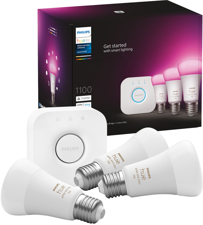 Philips Hue White and Color Starterset E27 3er-Pack + Bridge Main Image