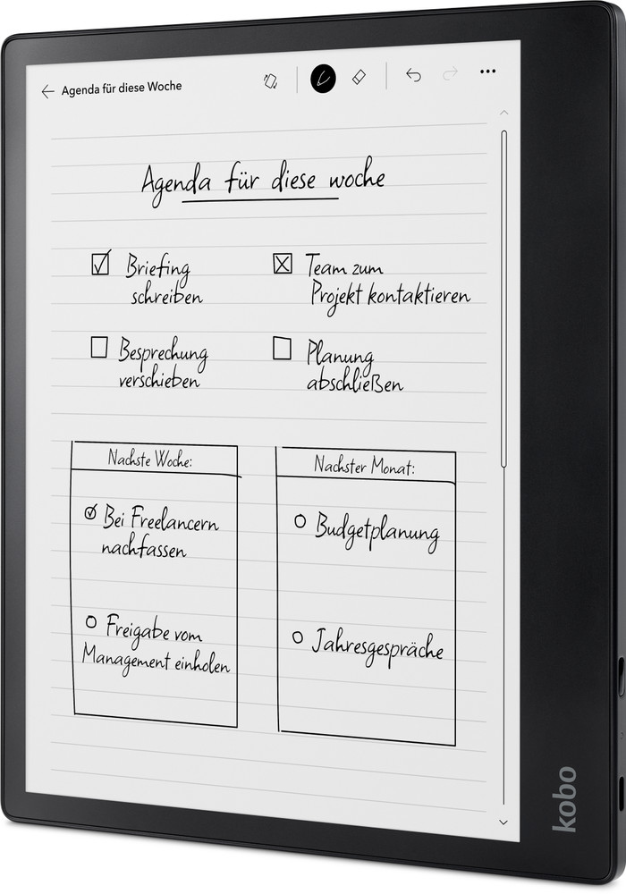 Kobo Elipsa 2E with Kobo Stylus 2 left side